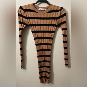 Zara Women’s Black Stripes High Stretch Long Sleeve Midi Dress, size Small